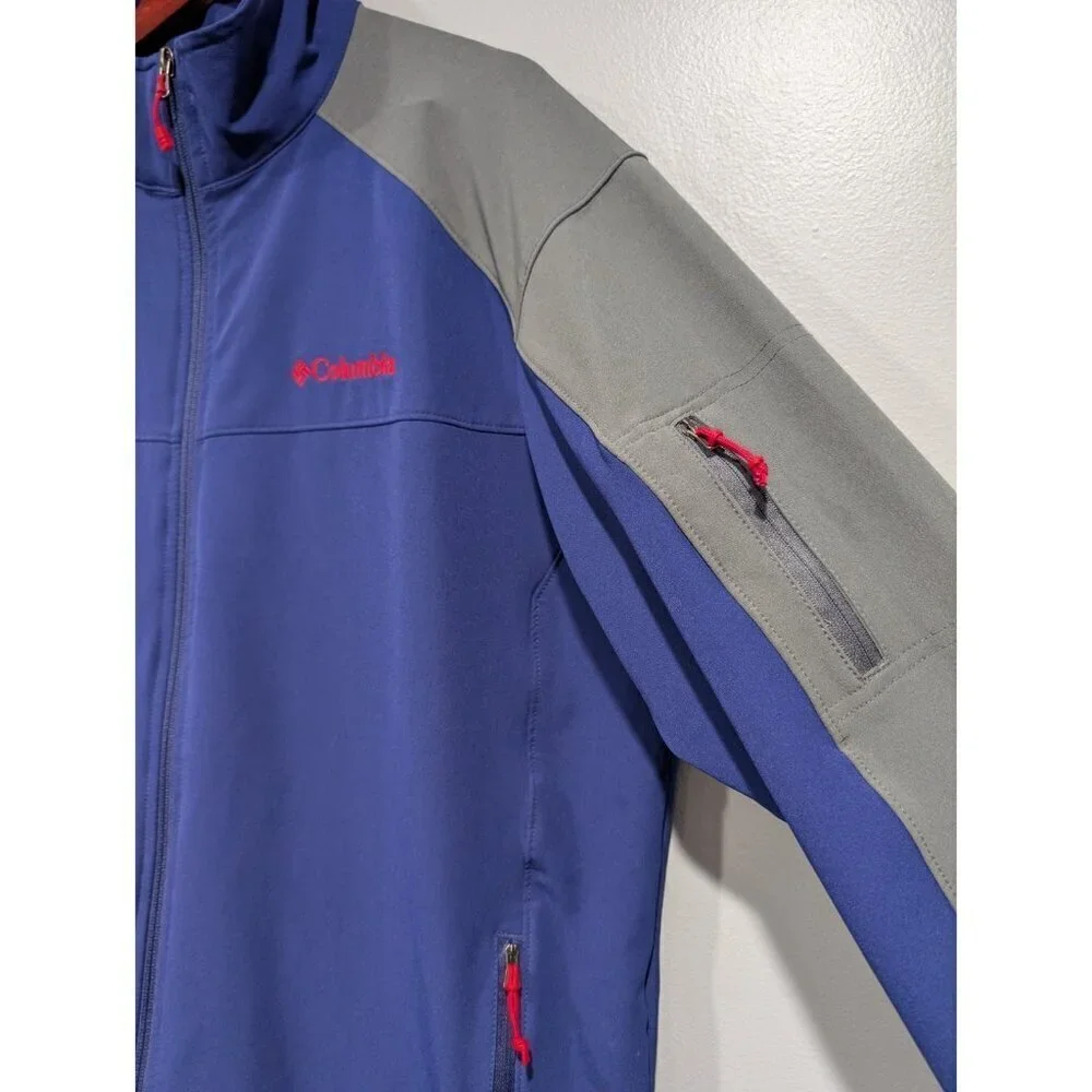 Columbia Mens Jacket Softshell Omni Shield Full Zip Gray Blue Red Outdoor Sz L